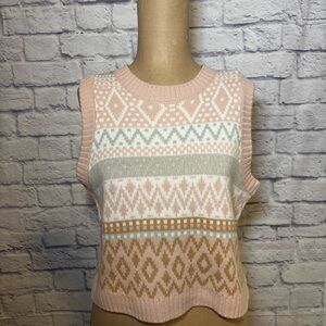Sleeveless Crewneck Fair Isle Knit Sweater - Blush Multi